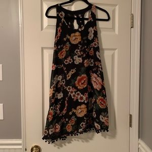 BACKLESS Black dress with lace and Pom details